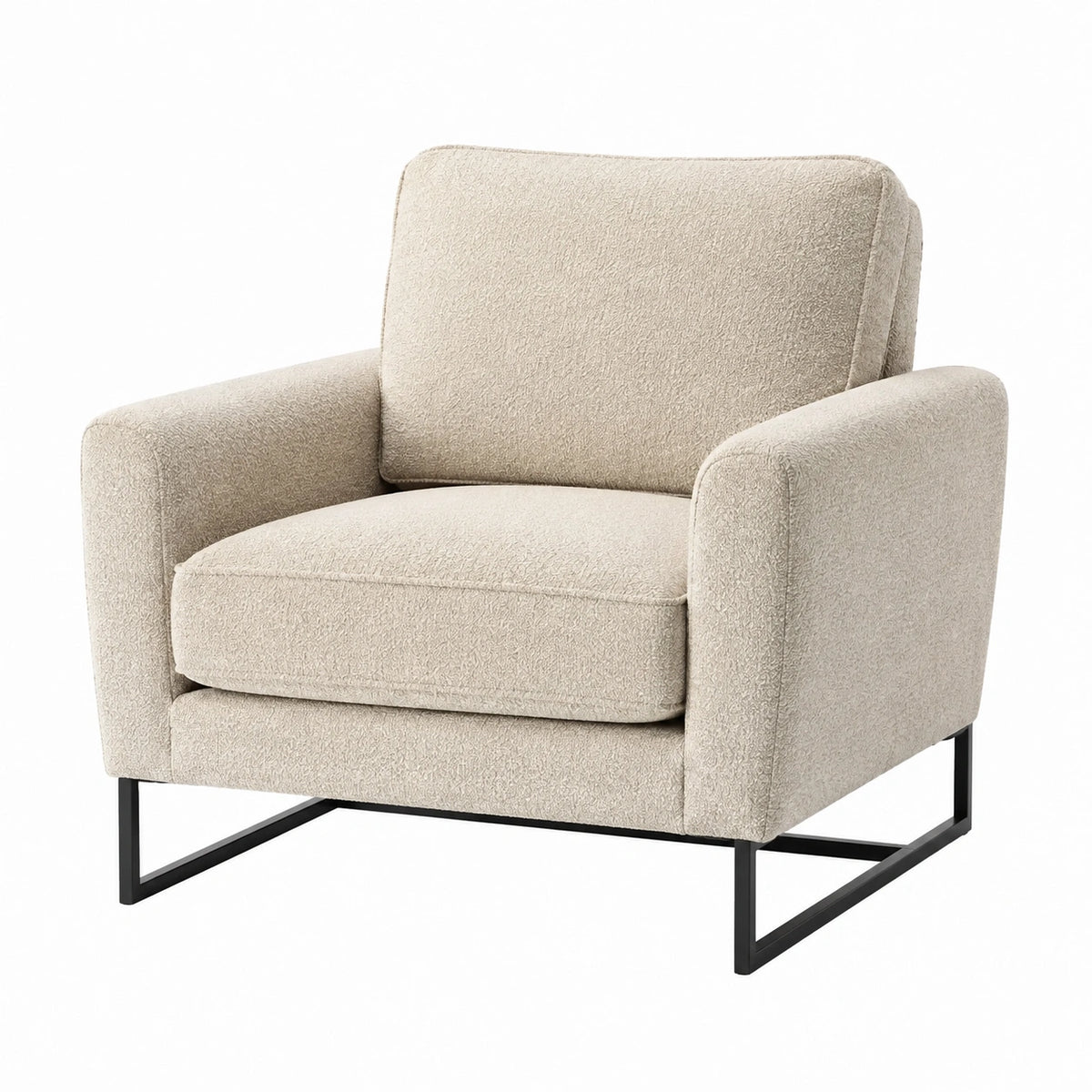 Fauteuil 85 x 82 x 88 cm en tissu bouclette beige avec piètement métal style contemporain