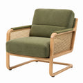 Fauteuil 82 x 78 x 86 cm en bois cannage et tissu vert style rétro