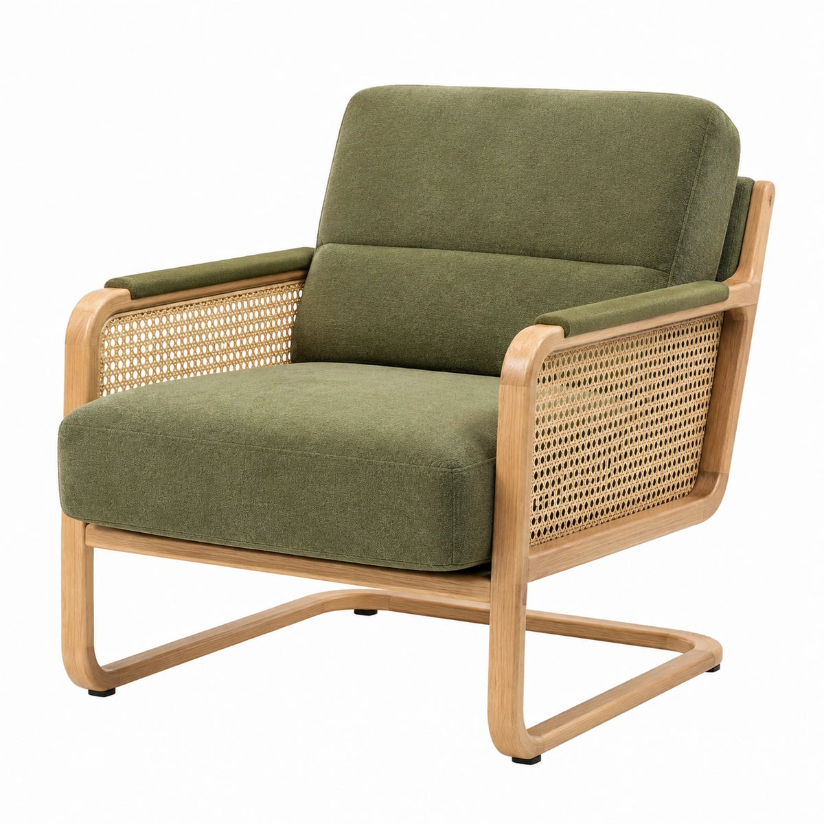 Fauteuil 82 x 78 x 86 cm en bois cannage et tissu vert style rétro