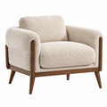 Fauteuil 85 x 80 x 78 cm en tissu bouclette crème et bois marron - style contemporain