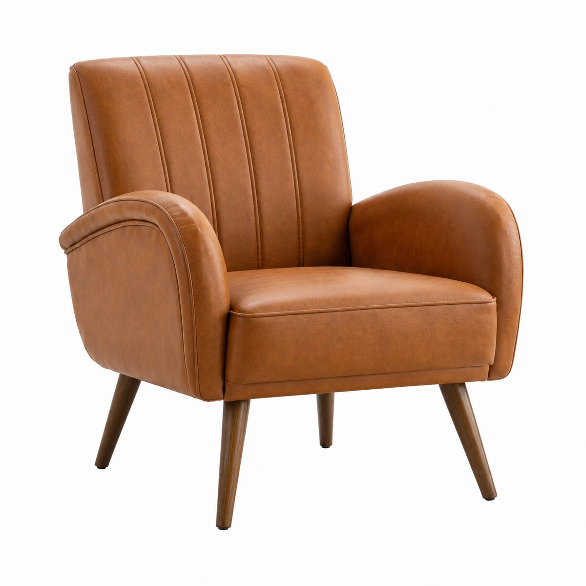 Fauteuil 76 x 82 x 88 cm en revêtement aspect cuir cognac - style rétro pour salon