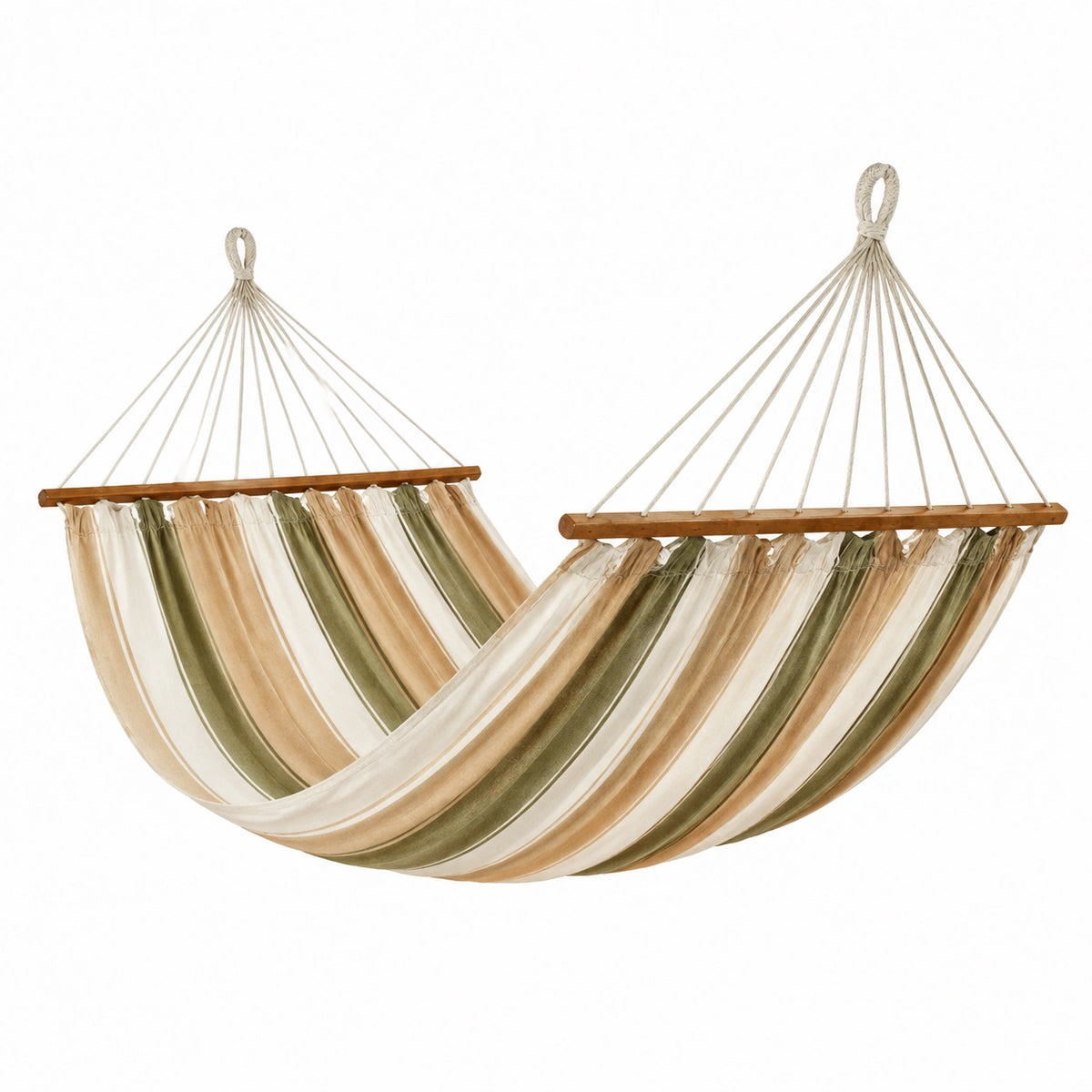 Hamac à barres 300 x 100 cm en coton rayé beige vert style bohème