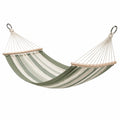 Hamac 300 x 100 cm en tissu vert et écru avec barres en bois pour jardin style rayé
