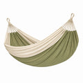 Hamac 300 x 150 cm en tissu vert et beige pour jardin suspendu
