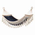 Hamac 200 x 100 cm en coton bleu marine écru avec franges style bohème