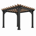 Pergola de jardin 300 x 300 x 240 cm en acier et bois noir/marron avec toit ajouré