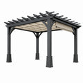 Pergola de jardin 300 x 300 x 230 cm en métal noir avec toile rétractable beige
