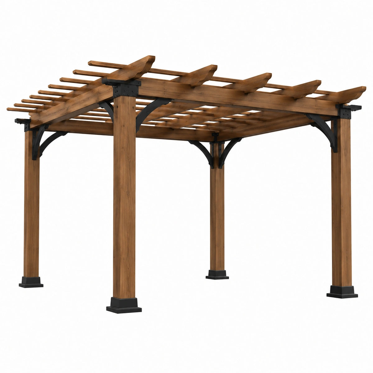 Pergola de jardin 300 x 400 cm en bois marron avec structure ouverte