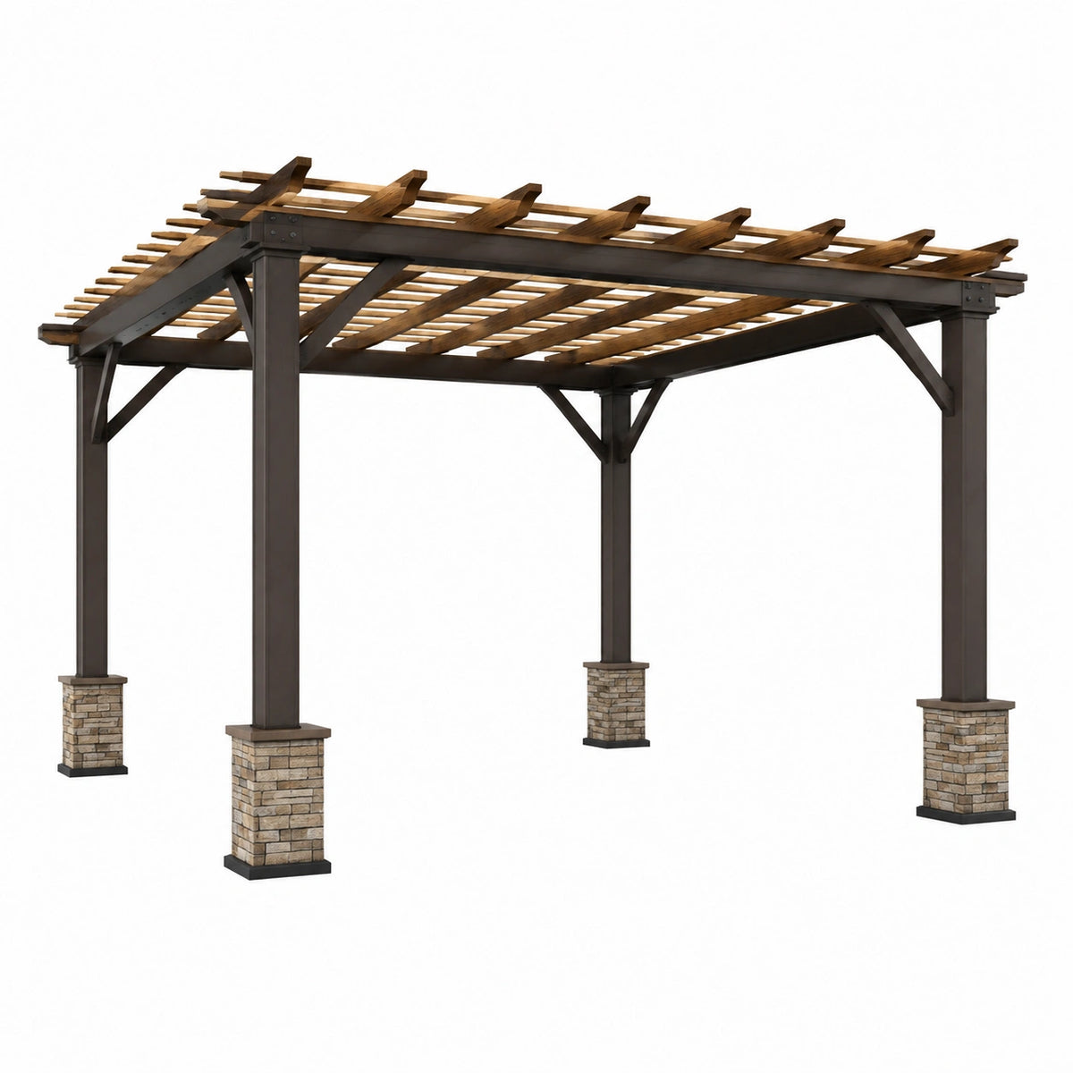 Pergola 400 x 300 x 250 cm en métal et bois marron foncé pour extérieur