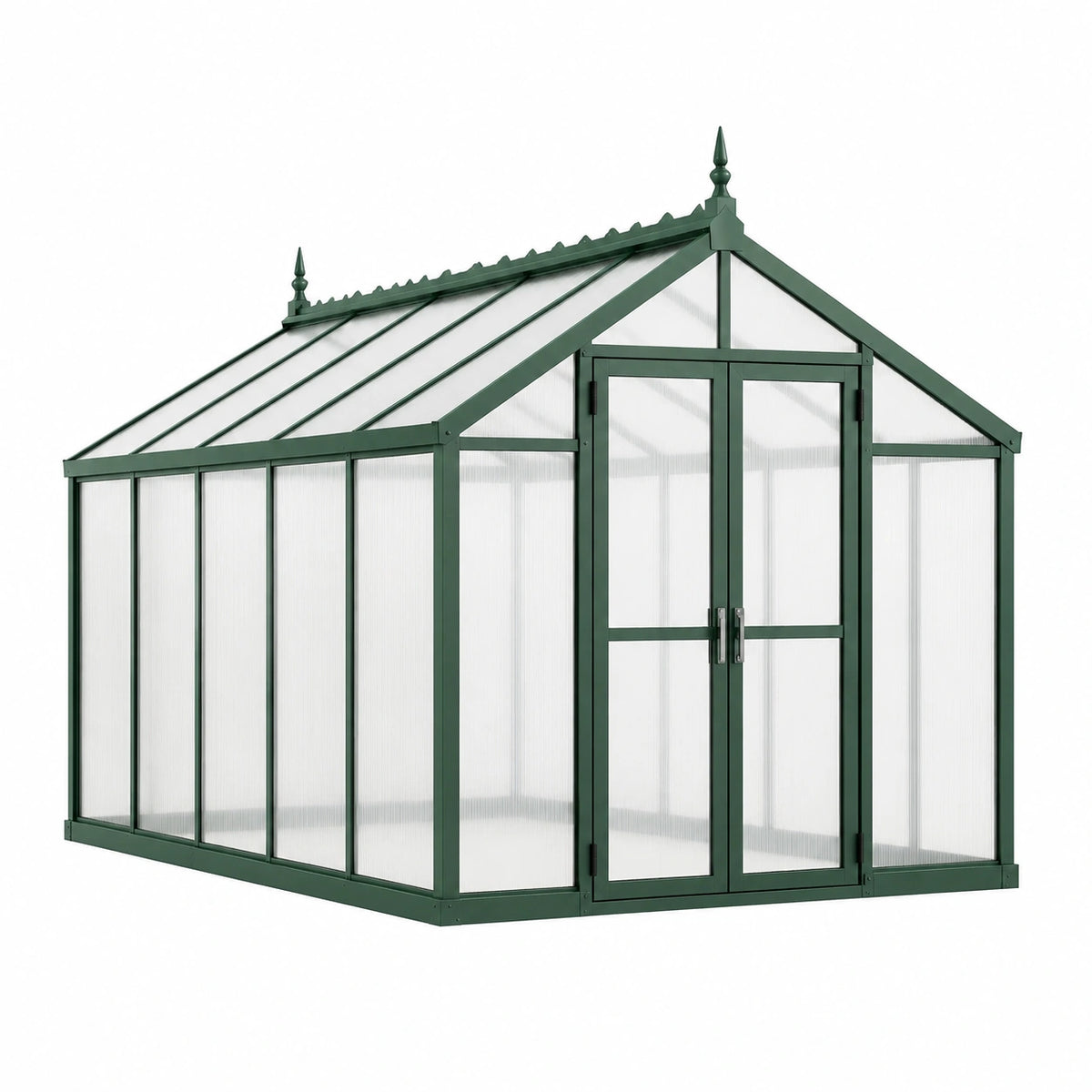 Serre de jardin 244 x 244 x 250 cm en aluminium vert avec panneaux en polycarbonate style victorien