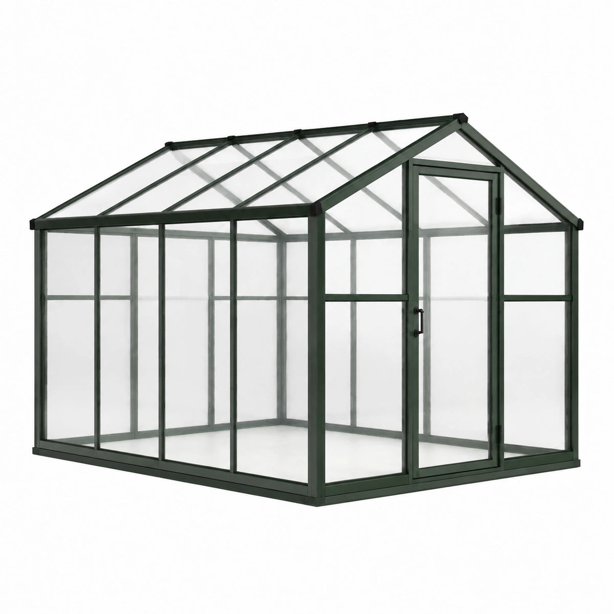 Serre de jardin 190 x 190 x 195 cm en aluminium vert avec panneaux transparents et porte battante