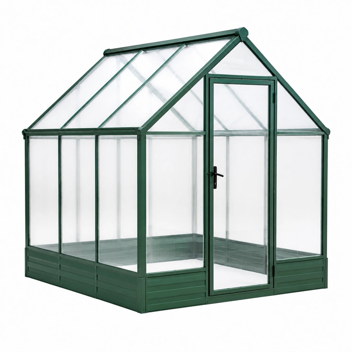 Serre de jardin 190 x 190 x 195 cm en aluminium et polycarbonate vert avec porte battante