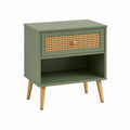 Table de chevet 50 x 40 x 65 cm en bois vert et rotin avec tiroir style bohème
