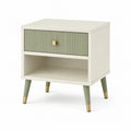 Table de chevet 45 x 40 x 55 cm en bois blanc et vert avec tiroir style moderne