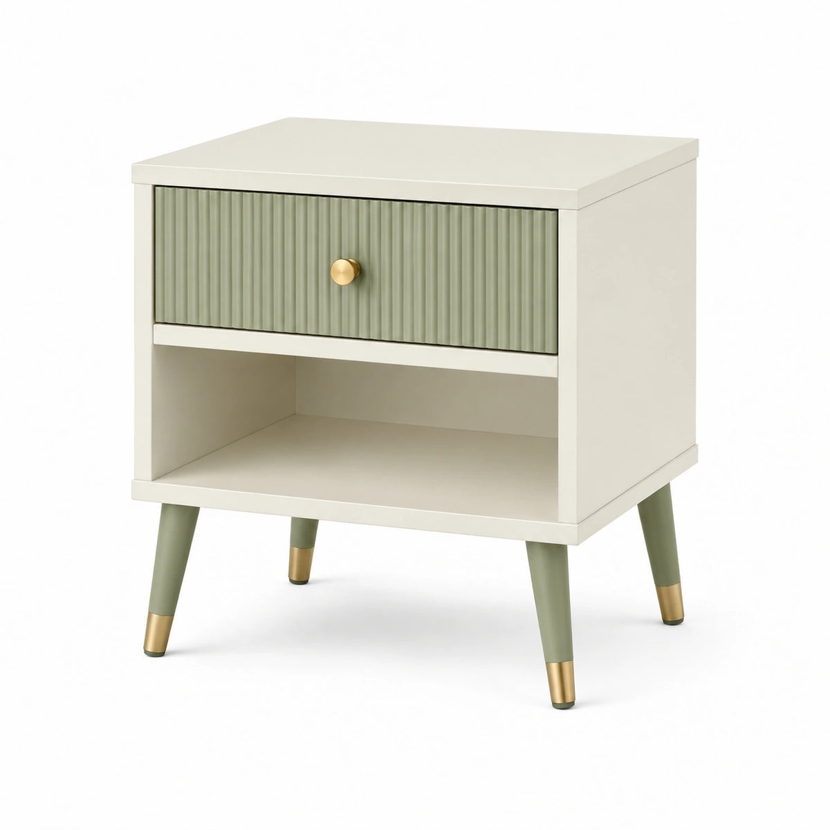 Table de chevet 45 x 40 x 55 cm en bois blanc et vert avec tiroir style moderne