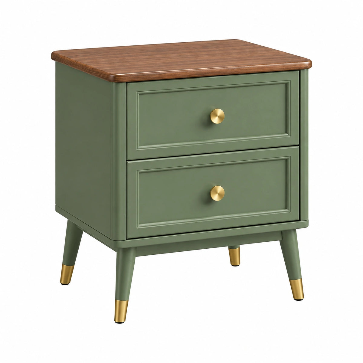 Table de chevet 50 x 40 x 60 cm verte en panneaux avec 2 tiroirs style rétro