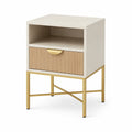 Table de chevet 45 x 40 x 60 cm en bois clair crème et métal doré avec tiroir style contemporain