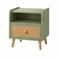 Table de chevet 45 x 38 x 60 cm vert sauge en bois avec tiroir en rotin style scandinave