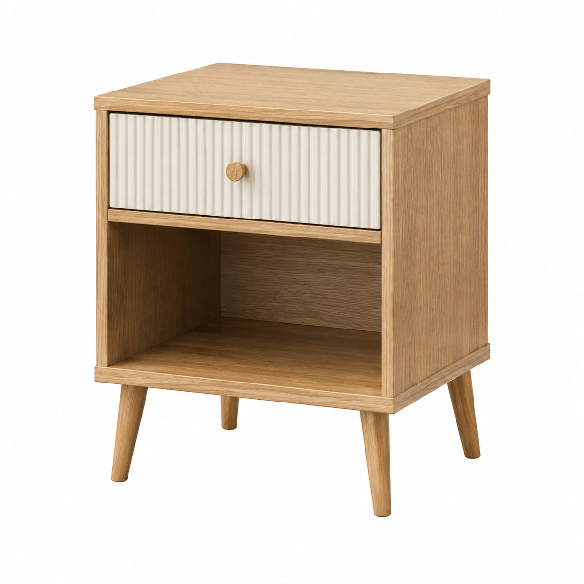 Table de chevet 45 x 40 x 60 cm en bois naturel et blanc avec tiroir style scandinave