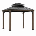 Pavillon de jardin 300 x 300 cm en métal brun avec toit double noir