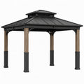Tonnelle de jardin 300 x 300 cm en métal noir effet bois avec toit ventilé