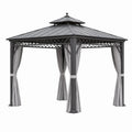 Tonnelle de jardin 300 x 300 x 300 cm en métal gris anthracite avec rideaux et toit rigide