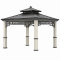 Pavillon de jardin 300 x 300 x 300 cm en métal noir et beige avec toit ventilé