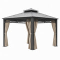 Tonnelle de jardin 300 x 300 x 290 cm métal anthracite avec rideaux style pavillon