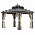 Gazebo de jardin 300 x 300 x 300 cm acier anthracite avec rideaux beiges toit ventilé